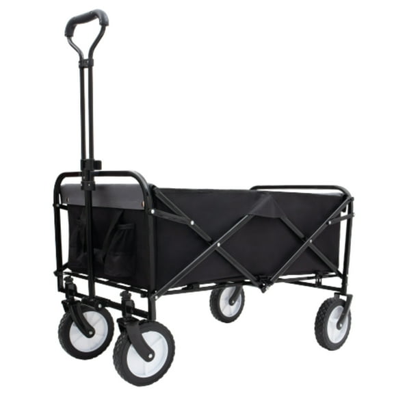 Collapsible Foldable Wagon Cart With Strapping System Beach Wagon Utility Cart Utility Wagon Grocery Cart For For Camping Shopping Sports Gardeing Fishing Supports 360lbs All-terrain Wheels Black