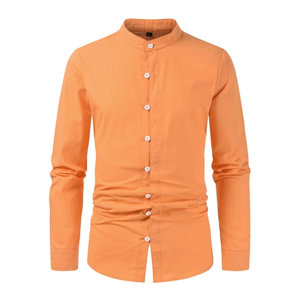 Blusa y camisa de manga larga con cuello alto para hombre, color liso, informal, con cuello alto, bolsillo, botones, camisa de manga larga, blusa para hombre