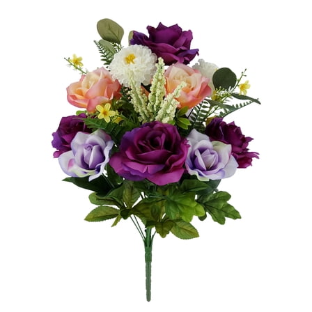 Mainstays 21in Outdoor Artificial Cemetery Floral Bouquet, Purple Rose.