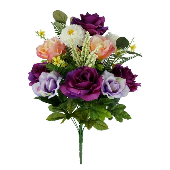 Mainstays 21in Outdoor Artificial Cemetery Floral Bouquet, Purple Rose.