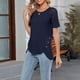 thumbnail image 4 of Blusas de Trabajo de las Mujeres Color Sólido Encaje Patchwork Botón Blusa Casual 95% Poliéster 5% Spandex, Top de Doblado Irregular para el Uso Diario, 4 of 8