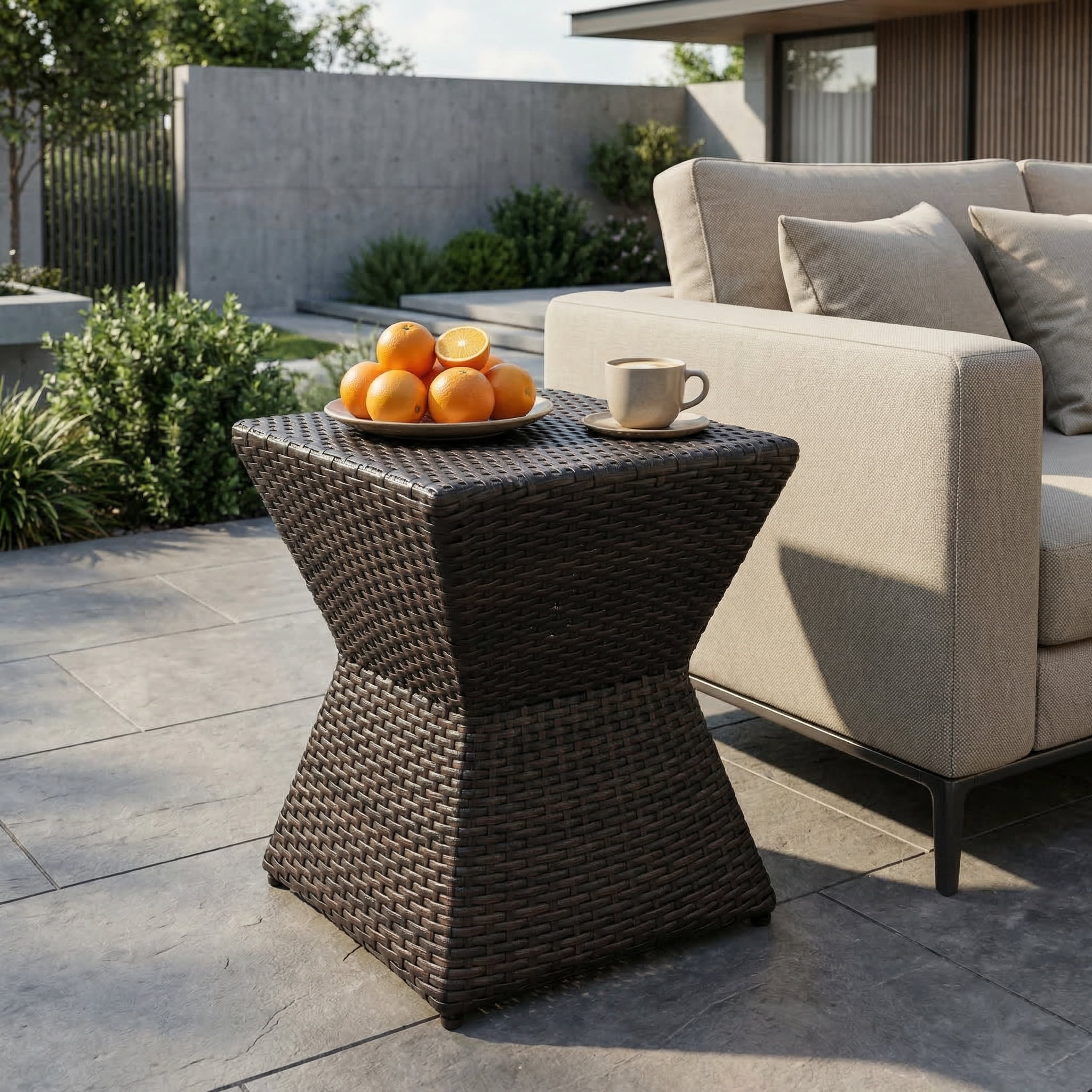 Outdoor 16 Inch Wicker End Side Table for Patio Balcony Garden, Brown