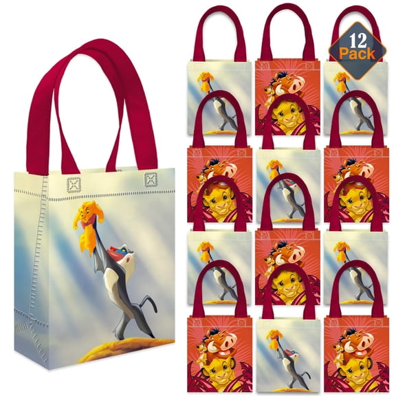 Lion King Party Favor Bags Set – 12 Pack 8" Disney Goodie Bags for Kids Bulk Reusable Mini Totes | Disney Lion King Birthday Party Supplies