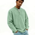 thumbnail image 2 of Men's Corduroy Sweatshirts Quarter-Zipper Casual Polo Shirts Stand Collar Long Sleeve Ribbed Golf Shirts Mint Green 5XL, 2 of 4