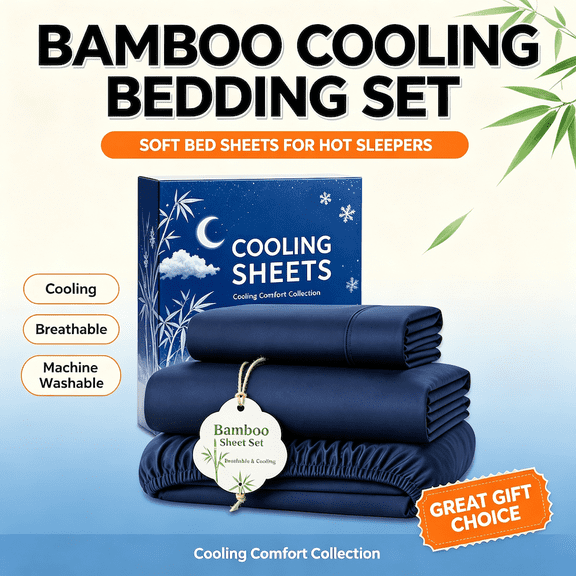 Luxury Cooling Bamboo Fabric Bed Sheet Set 3/4 Piece Flexible Deep-Pocket Design Snugs Thick Mattress-King