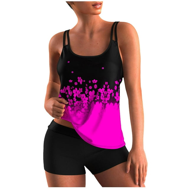 Women Conservative Print Strappy Back Set Two Piece Swimsuits Swimdress
