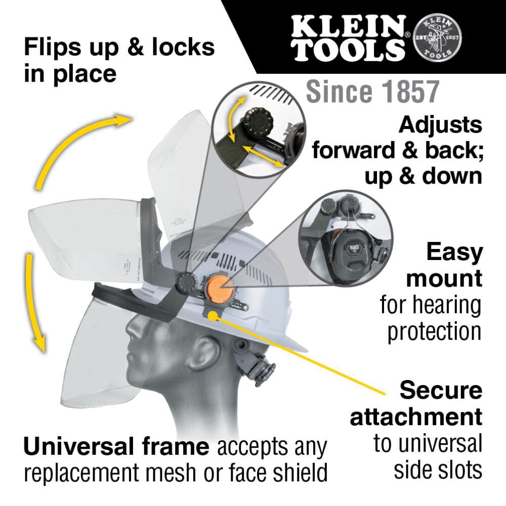 Klein Tools 60472 Face Shield, Safety Helmet and Cap-Style Hard Hat, Clear