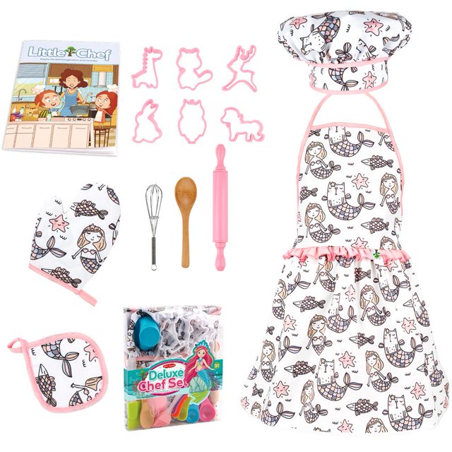 Baking Supplies Set Pink DIY Chef Costume Playing Set 14Pcs Real Bakeware Equipment Kit For Girls Kids Christmas Gift heqiyong toy