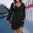 thumbnail image 6 of BLTIBY Women's Sweater Dress Long Sleeve V Neck Solid Color Fall Winter A Line Mini Dresses Casual Fashion Soft Knit Clothes Black M, 6 of 6