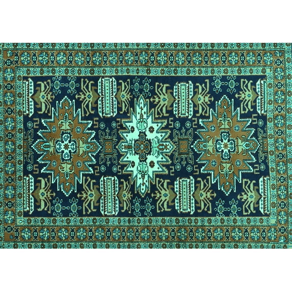 Ahgly Company Machine Washable Indoor Rectangle Persian Turquoise Blue Traditional Area Rugs, 8' x 10'