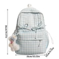 thumbnail image 2 of Cute Gingham Coquette School Backpack for Girls, Pearl Beaded Bow Plush Charm Bookbag, Large Teen Student Casual Daypack (Purple), 2 of 7