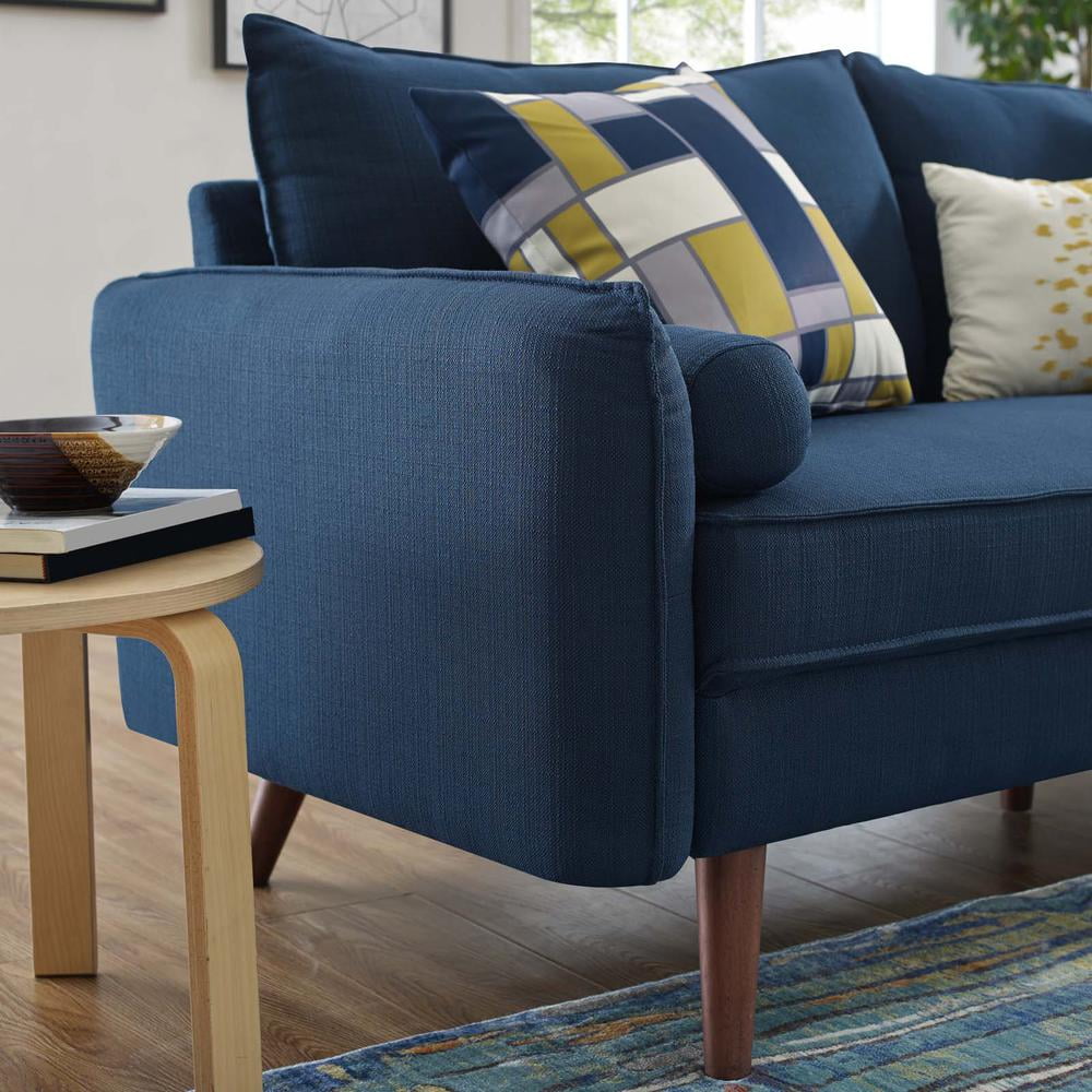 Modway Revive Modern Fabric Upholstered Loveseat in Walnut/Azure