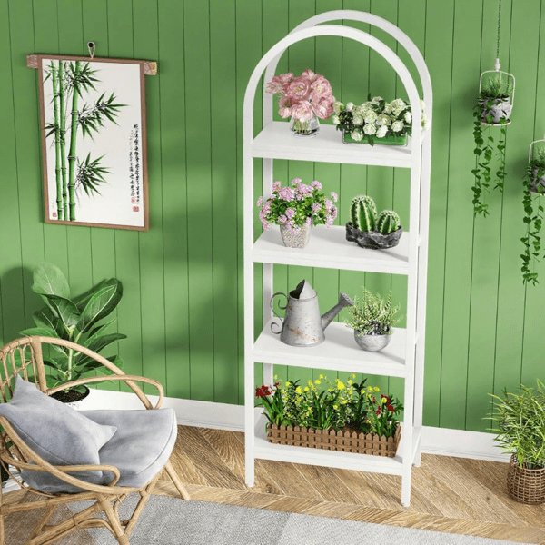 4-Tier Arched Bookshelf,Industrial Farmhouse Style, E1 Particle Board + Metal Frame, 30lbs/Shelf, Multi-Purpose for Home, Office
