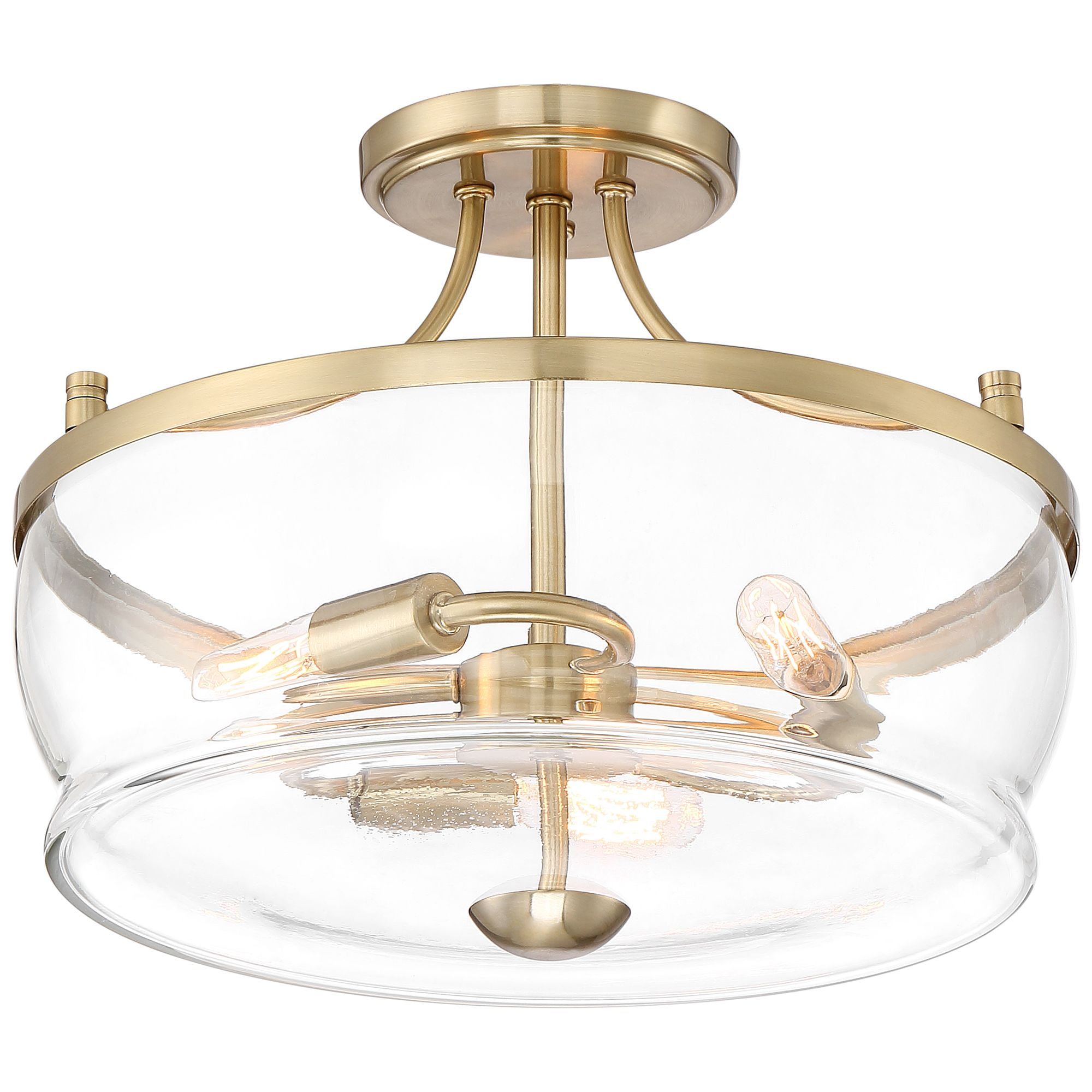 Possini Euro Design Alia Modern Ceiling Light Semi Flush Mount Fixture 14" Wide Warm Brass 3-Light Clear Glass Shade for Bedroom Living Room Hallway