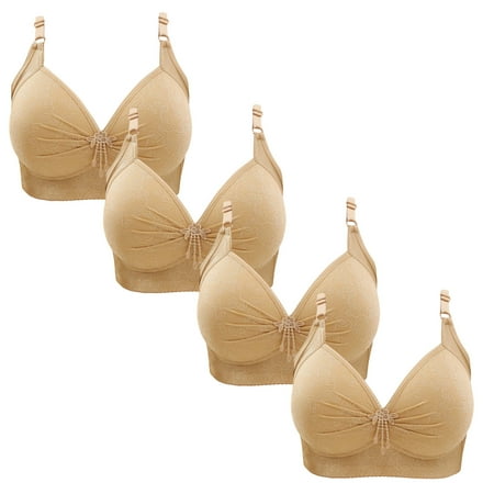 Gnurob Plus Size Bralettes for Womens Lace Wireless Bras 4 PC Push Up Bralette Padded Seamless Brassiere Cozy Breathable Underwear Soft Everyday Bra Clearance Saving Beige X-Small