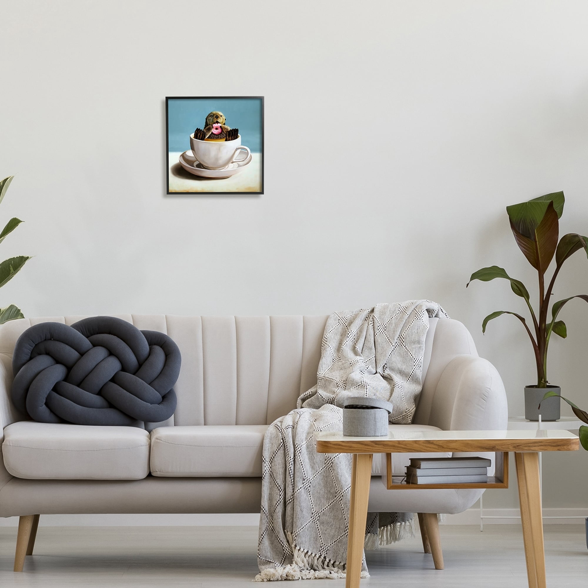 Stupell Industries Cute Seal Pink Donut Floating Coffee Tea Cup Framed Wall Art, 24 x 24, Design by Lucia Heffernan