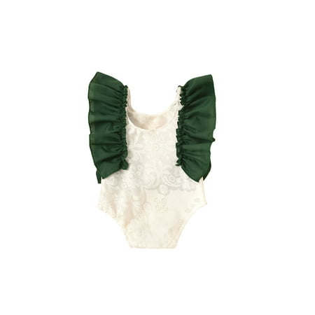 

IZhansean Toddler Baby Girl Romper Lace Ruffle Bodysuit One Piece Jumpsuit Splicing Onesie Spring Summer Clothes White 12-18 Months