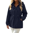 thumbnail image 2 of Jsaierl Women's Water Resistant Hooded Anorak Jacket Snap Button Drawstring Waist Windproof Lightweight Outdoor Rain Coat, 2 of 7