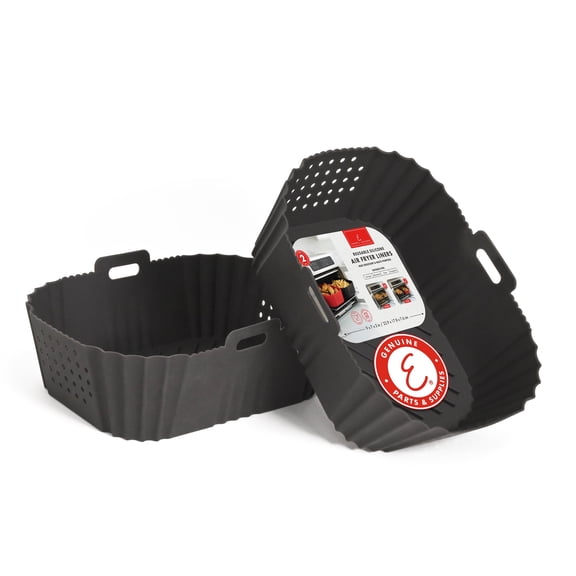 Emeril Lagasse Reusable Silicone Air Fryer Liners for Emeril Lagasse Air Fryer Oven – Non-Stick Reusable Air Fryer Basket Liners – Dishwasher Safe – 9 x 7 x 3 Inch – 2 Pack – Black