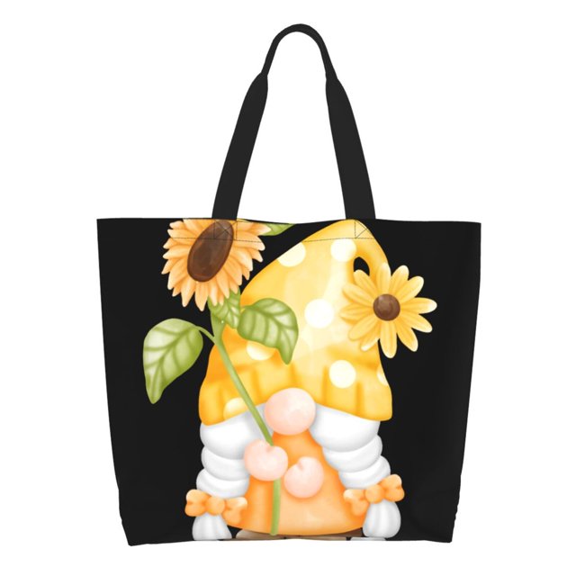 Fotbe Sunflower Gnomes 3 Bolsa Tote Estética de Lona con Estampado para Mujer - Bolsa Reutilizable de Hombro Casual para Vacaciones, Compras, Trabajo y Gimnasio