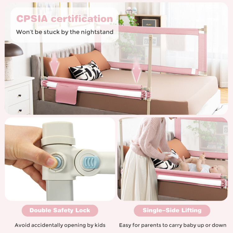 YYAo Bed Guard Rails,Bed Fence,Bed Gate for Baby,57 Inch Toddlers Vertical Lifting Baby Bed Rail Guard with Lock-Pink