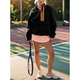 thumbnail image 4 of Veste Matelassée à Col Rond pour Femmes, Manches Longues, Coupe Ample, Demi-Glissière, à Capuche, avec Cordon de Serrage, Noir, TG, 4 of 7