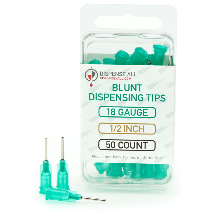 Dispense All - 18 Gauge 1/2 Inch Blunt Tipped Dispensing Needle, Luer Lock,  50 Count 
