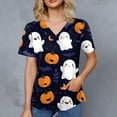 thumbnail image 5 of WTOBBY Women's Casual V-Neck Short Sleeve Halloween Printed Top with Double Front Pockets and Side Hem Slit, Perfect as a Caregiver Work Uniform or Everyday Fashion Shirt,Black L, 5 of 5