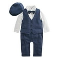 thumbnail image 2 of IBTOM CASTLE Baby Boy Gentleman Outfit Formal Tuxedo Suit Bowtie Romper Overalls with Vest Hat Birthday Wedding Party Clothes 18-24 Months Navy Blue, 2 of 8