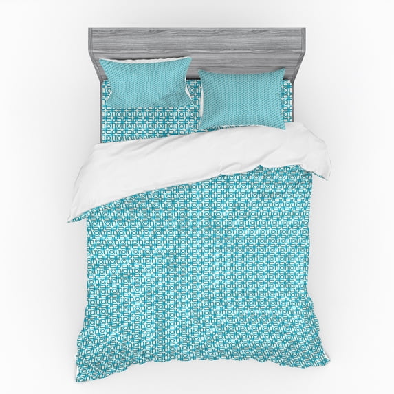 Abstract Duvet Cover Set, Simple Futuristic Pattern with Geometrical Symmetric Lines Art Motif, Bedding Set with Shams and Fitted Sheet, 3 Sizes, by Ambesonne