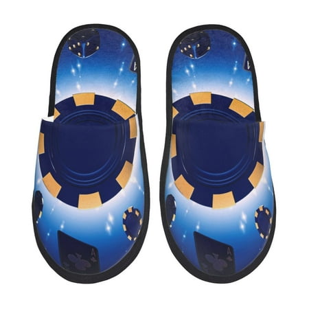 Balery Blue Casino Slient Indoor Furry Fleece Comfort House Shoes Soft Non-Slip Home Shoes Cotton slippers House Slippers-- Medium