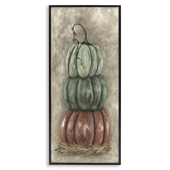 Stupell Industries Farmhouse Stacked Rustic Pumpkins Black Framed Giclee Art, 10 x 24, by Julie Norkus