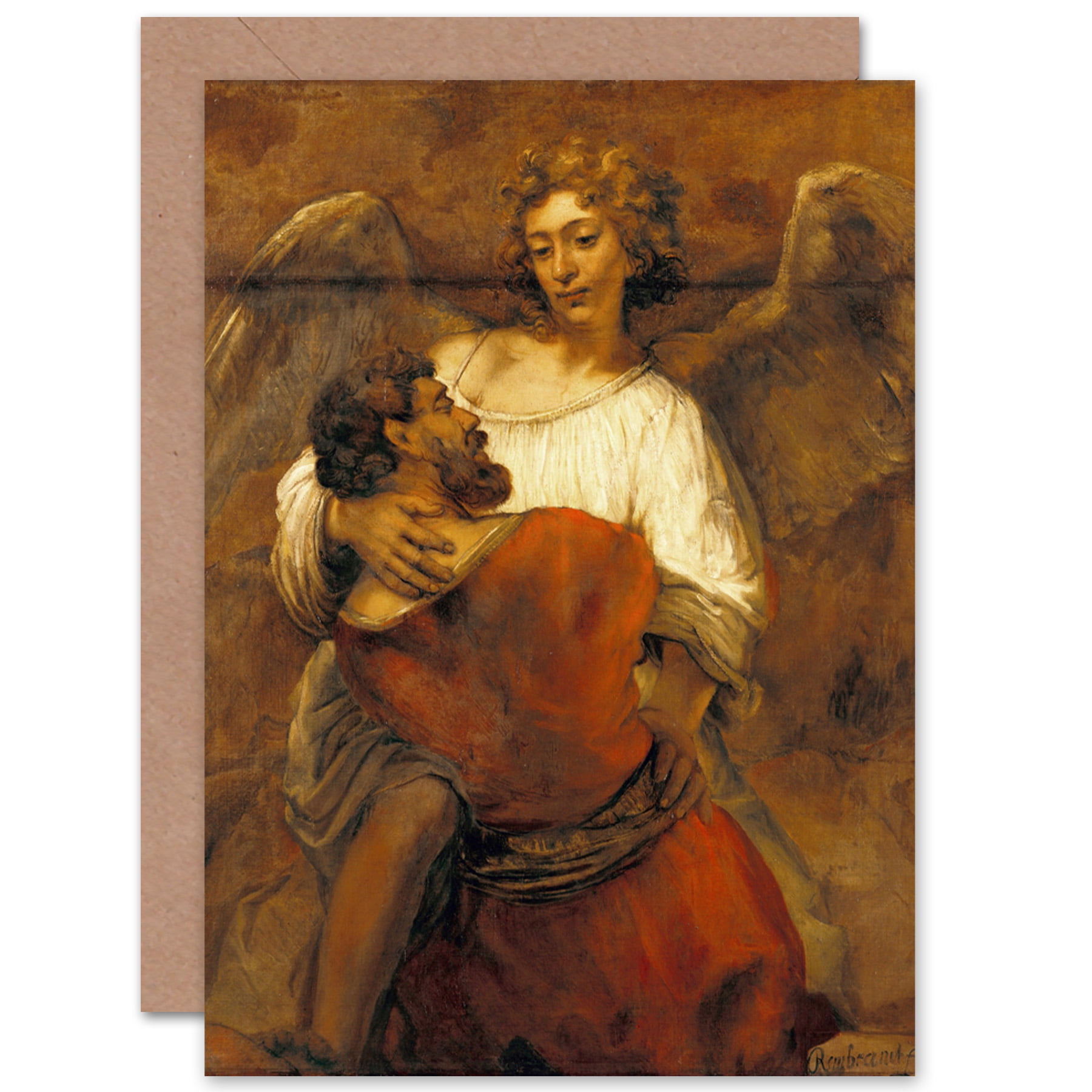 Rembrandt Jacob Wrestling With The Angel Fine Art Greetings Card Plus ...