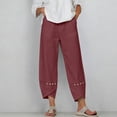 thumbnail image 3 of Costeam Womens Capri Pants Cotton Linen Blend Wide Leg with Side Pockets Mid Rise Relaxed Waist Lace Embroidery Split Cuff Cropped Trousers Lightweight Breathable Soft Casual Summer Bottoms, 3 of 7