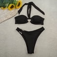 thumbnail image 2 of UTSJKR Women's Twisted Ruched Bikini Sets Two Piece Swimsuits Sexy Halter Cheeky Bathing Suits for Summer Beach Black S, 2 of 4