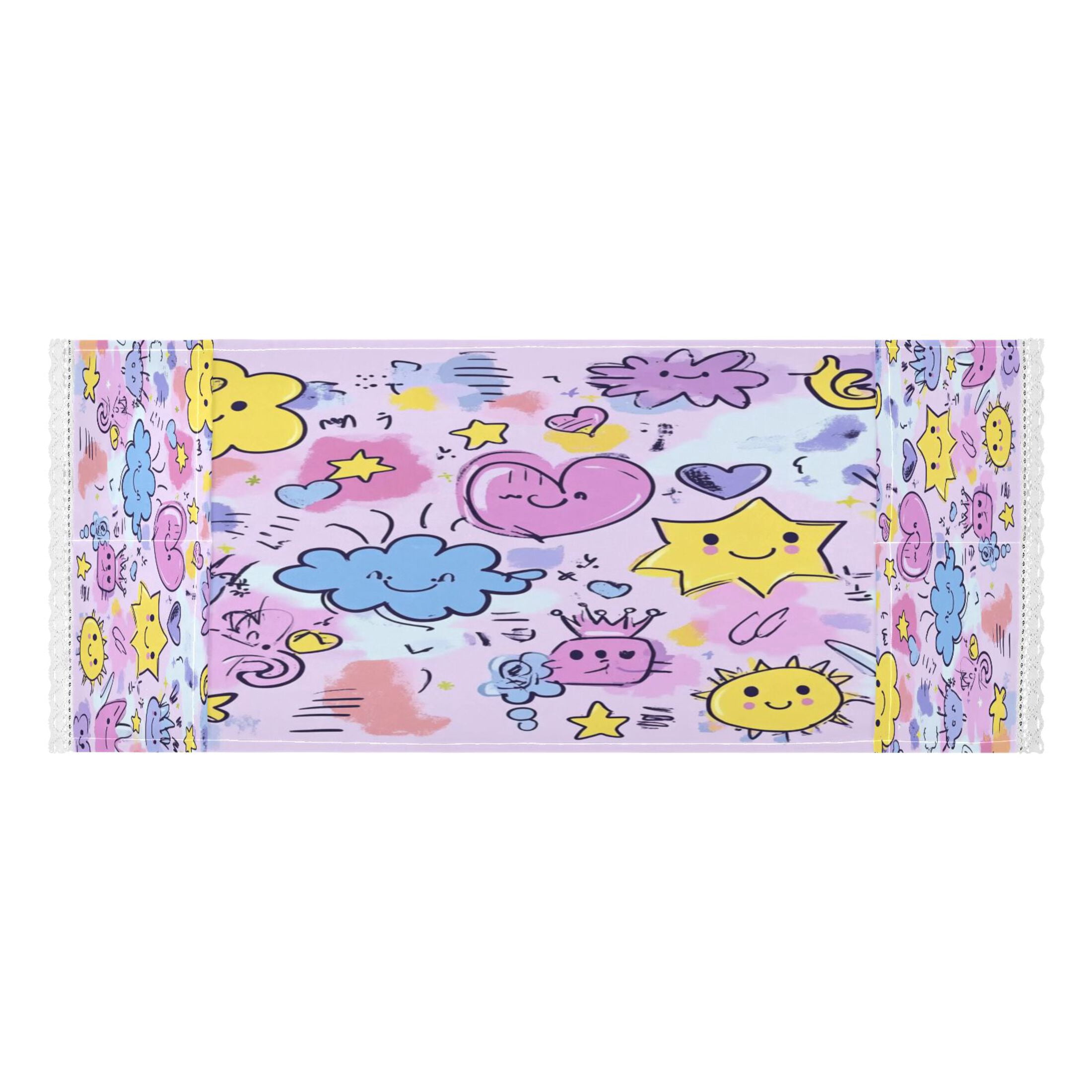Washing Machine Cover 51.2x22in, Durable Polyester Dust Cover with Lace Trim and Side Pocket for Appliances Graffiti Elements Pattern