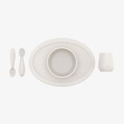 ezpz First Foods Set (Sage) - 100% Silicone Suction Bowl, 2oz Cup, Tiny Spoons - Designed by a Pediatric Feeding Specialist - 6 Months+