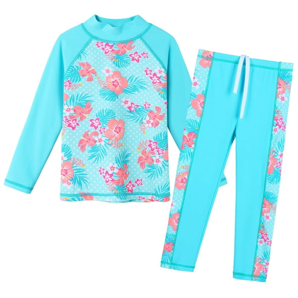 BAOHULU Girls Swimsuit UPF 50+ Cyan Rash Guard Shirts 312 Years