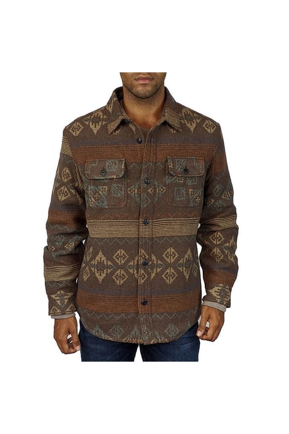Jachs Mens Patterned Wool Blend Shirt Jacket, Brown XXL - NEW