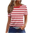 thumbnail image 3 of Puyaiuu Women Crew Neck Short Sleeve Striped T Shirts Soft Loose Basic Casual Daily Summer Tees Red XXL Birthday Gift, 3 of 5