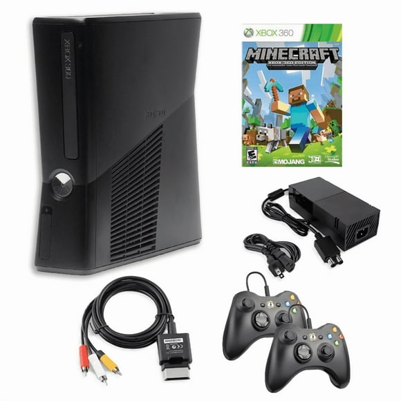 Microsoft - Xbox 360 S 4GB Game Console Black with Minecraft and 2 Retrofam Black Controllers (Refurbished)