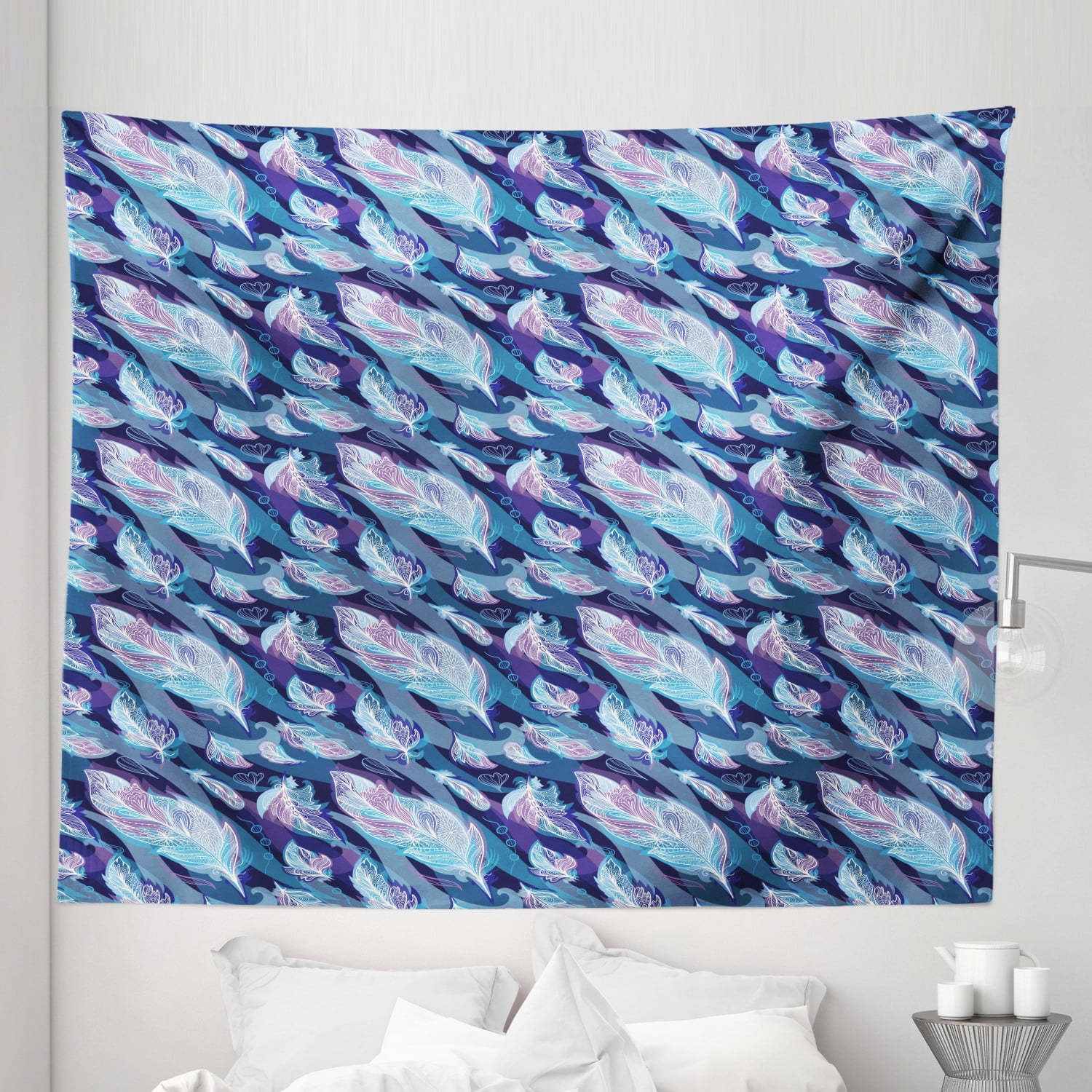Paisley Tapestry, Paisley Design with Feathers and Wavy Floral Print ...