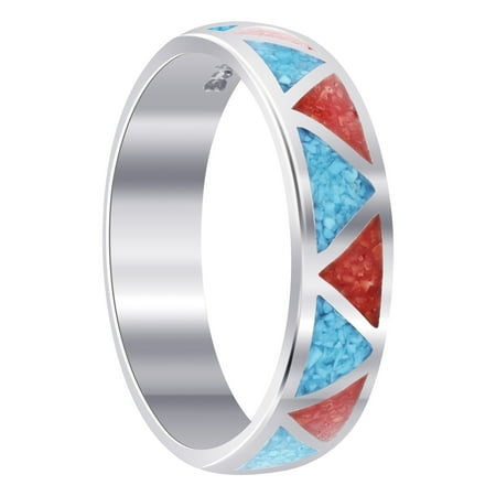 - Unisex 925 Sterling Silver Turquoise with Coral Gemstone Southwestern Style Band