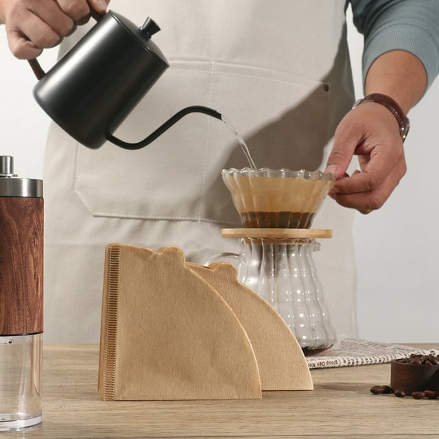 100Pcs Disposable Coffee Filter Cone Unbleached Natural Filters Paper Smooth Taste Coffee Accessories for Pour-Over Drip Machine French Press
