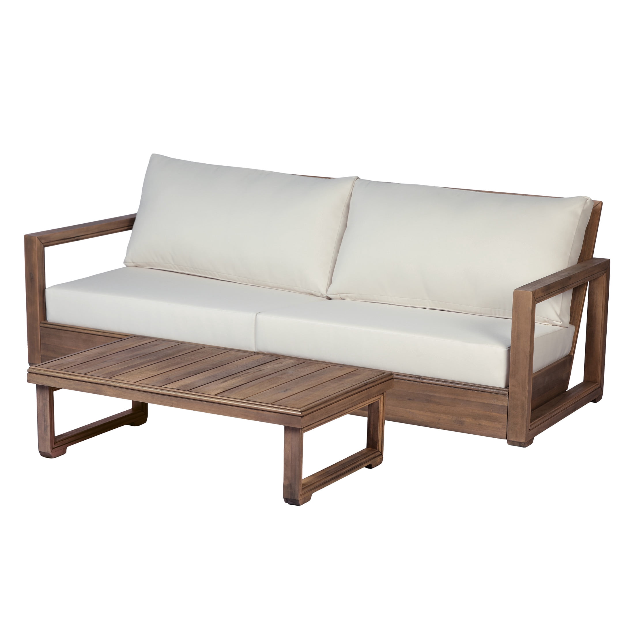 Christopher Knight Home Westchester 2-Piece Outdoor Chat Set with Coffee Table, 3 Seats, Brown+Beige