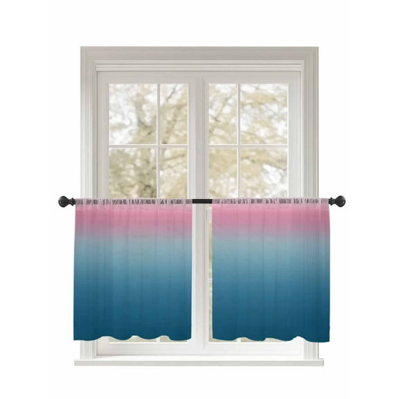 Sheer Curtains 2 Panels Set, Pink Navy Blue Gradient Window Sheer Curtains for Living Room/Bedroom, Light Filtering Rod Pocket Voile Drapes, 52" W x 45" L