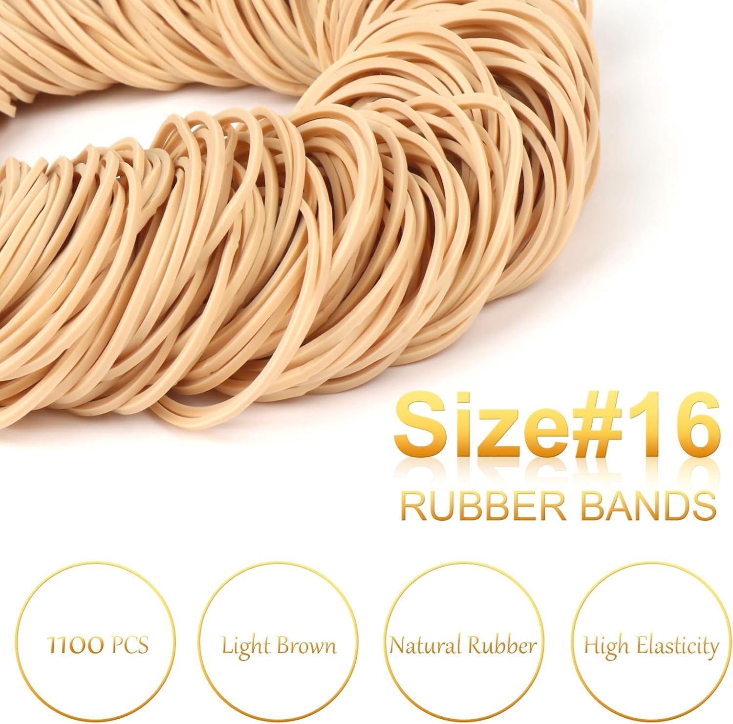 1100Pcs Rubber Bands Size #16 Rubberbands Light Brown Elastics Thin Small Band for Office Home Supply File Folder