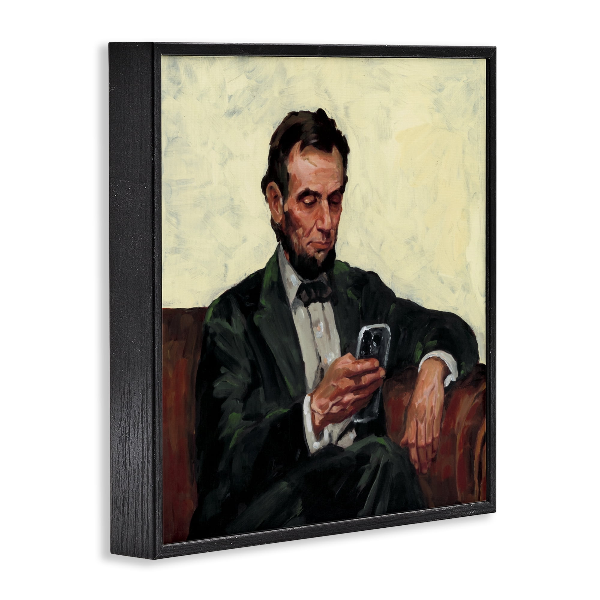 Stupell Industries Abe with Cellphone Black Framed Giclee Art, design by Studio Bautista