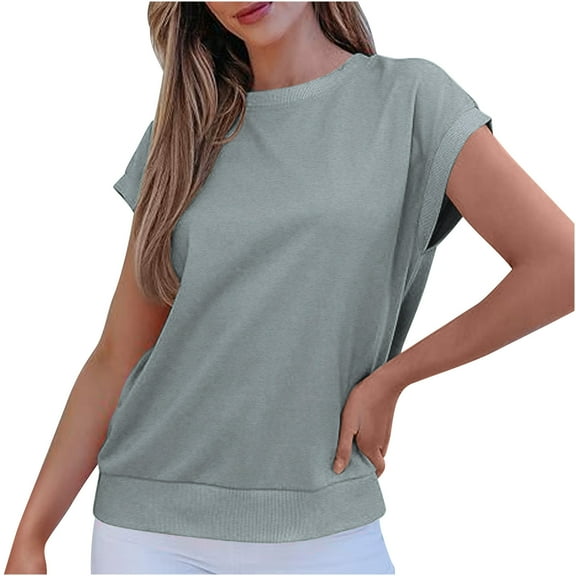 Women's Cap Sleeve Tops Crew Neck T Shirts Plain Blouses Tees Loose Fit Basic Summer Tee Casual Basic Garment Back Patch Outfits 2025