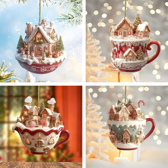 Viflosae Christmas Decor Old Fashioned Christmas Ornaments Christmas Hanging Decoration Christmas Tree Decoration Exquisite House Acrylic Hanging Decoration